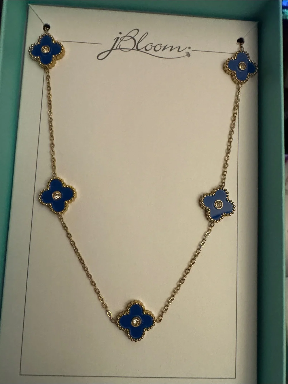bloom Sienna Gold Stainless Steel Blue Clover Station Necklace Women’s Jewelry